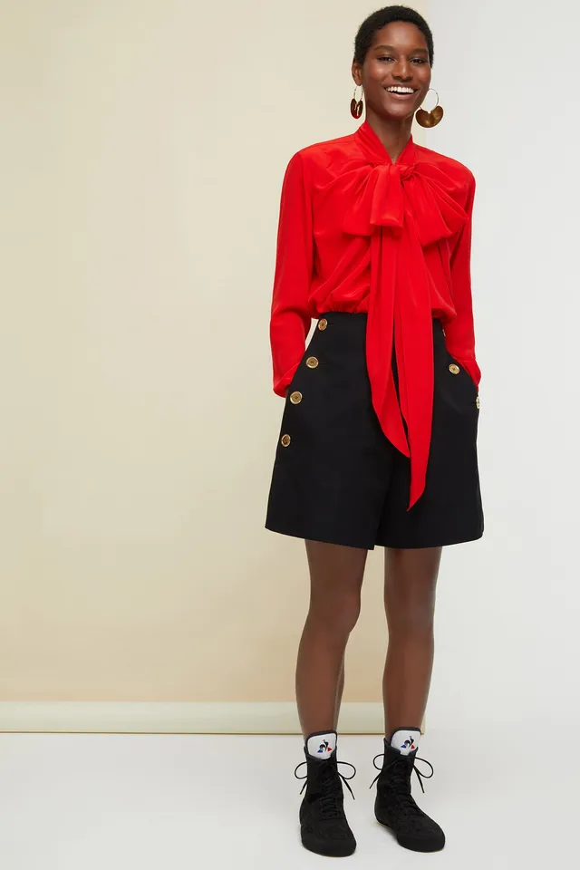 Patou High-Waisted Short Coton Noir Panama