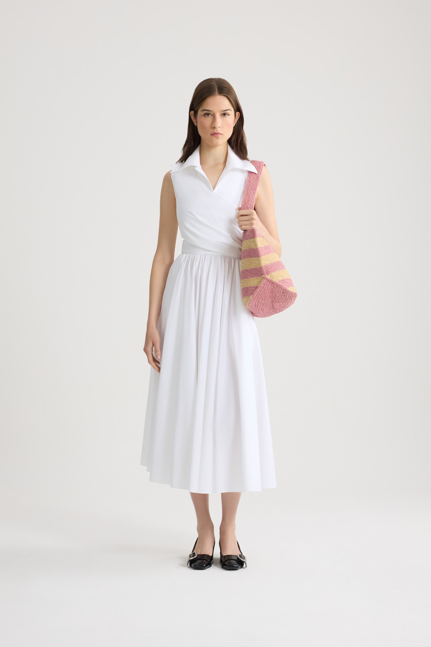 Patou DR223 robe midi blanche coton bio drapée 34-44