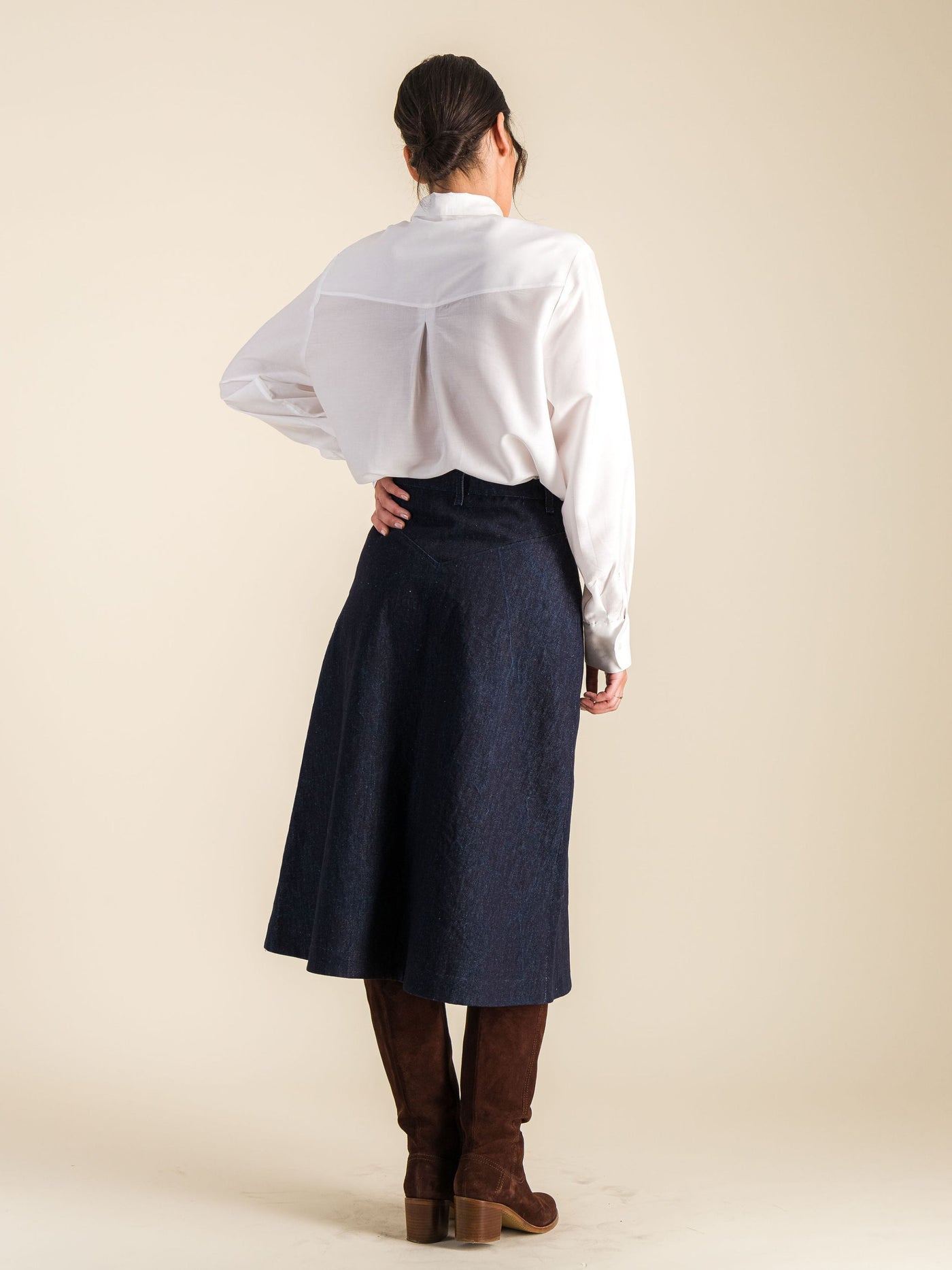 Anahide Saint André Shanaz jupe longue jean bleu marine