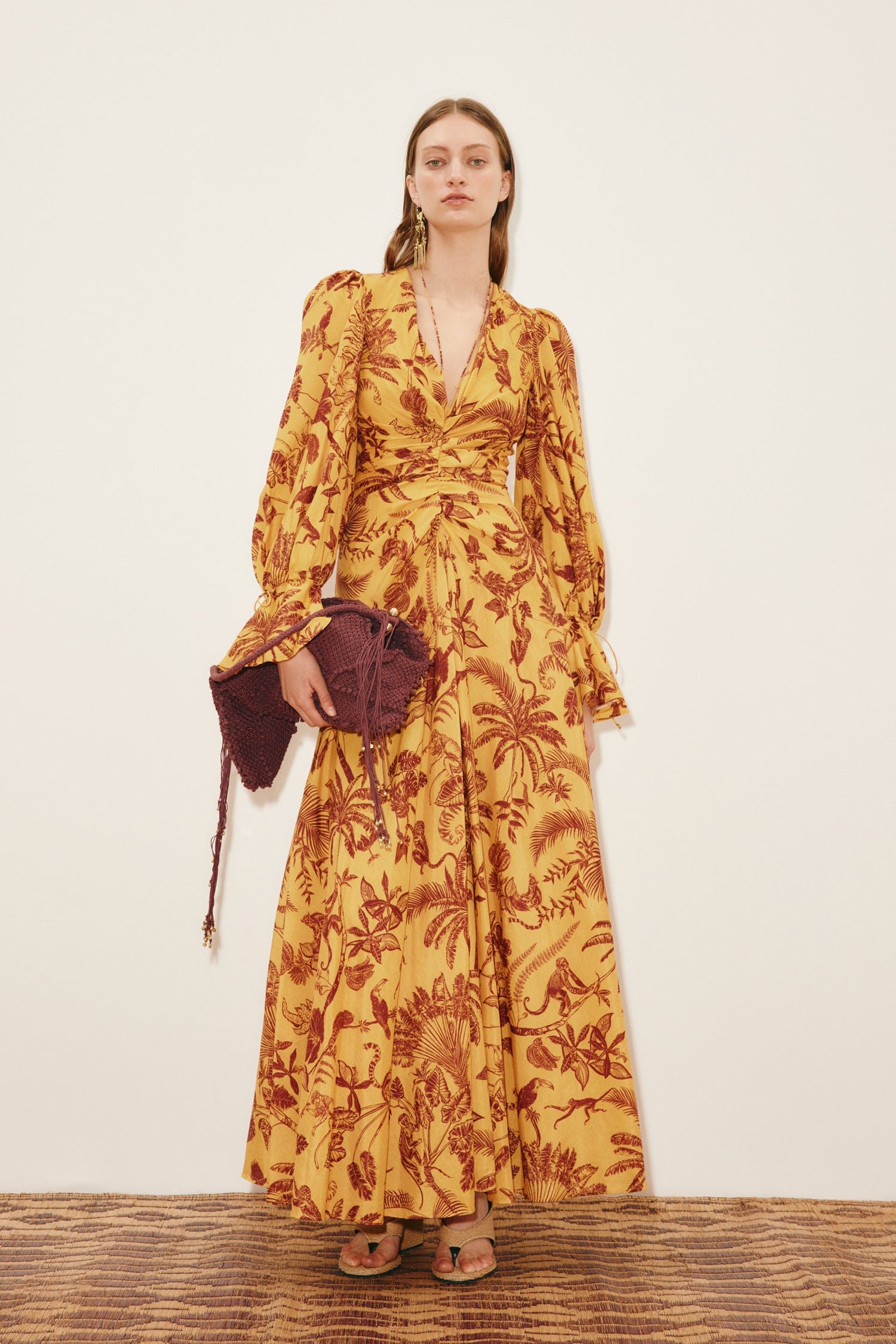 Alemäis Banana Blossom robe midi ramie motif