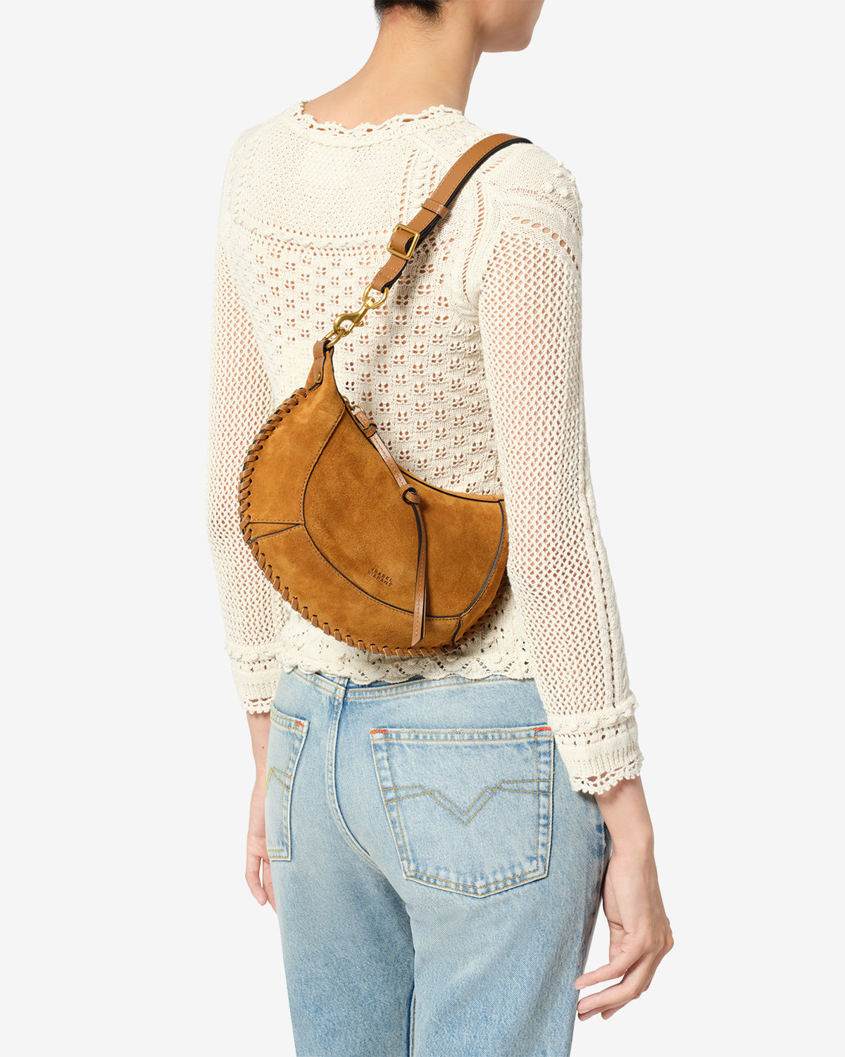 Isabel Marant Oskan Moon sac cuir velours cognac 28,5 cm