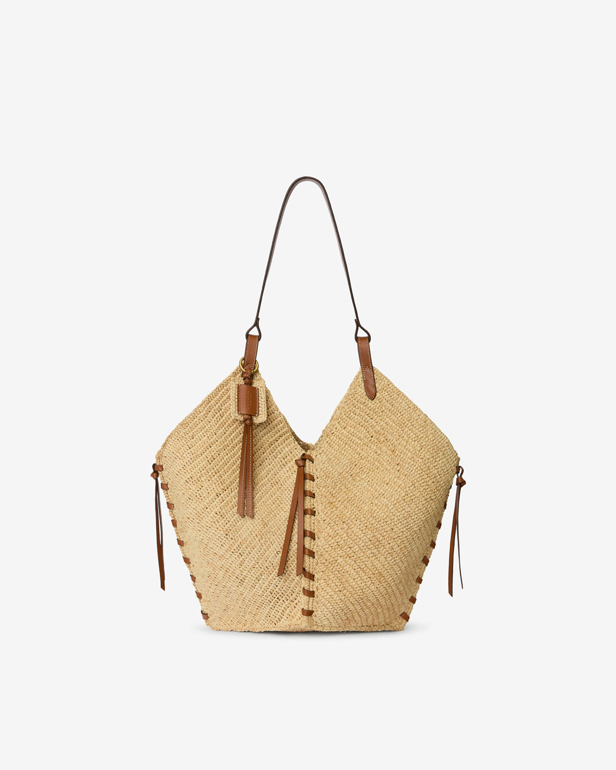 Isabel Marant Tampa sac raphia naturel-cognac 40 cm