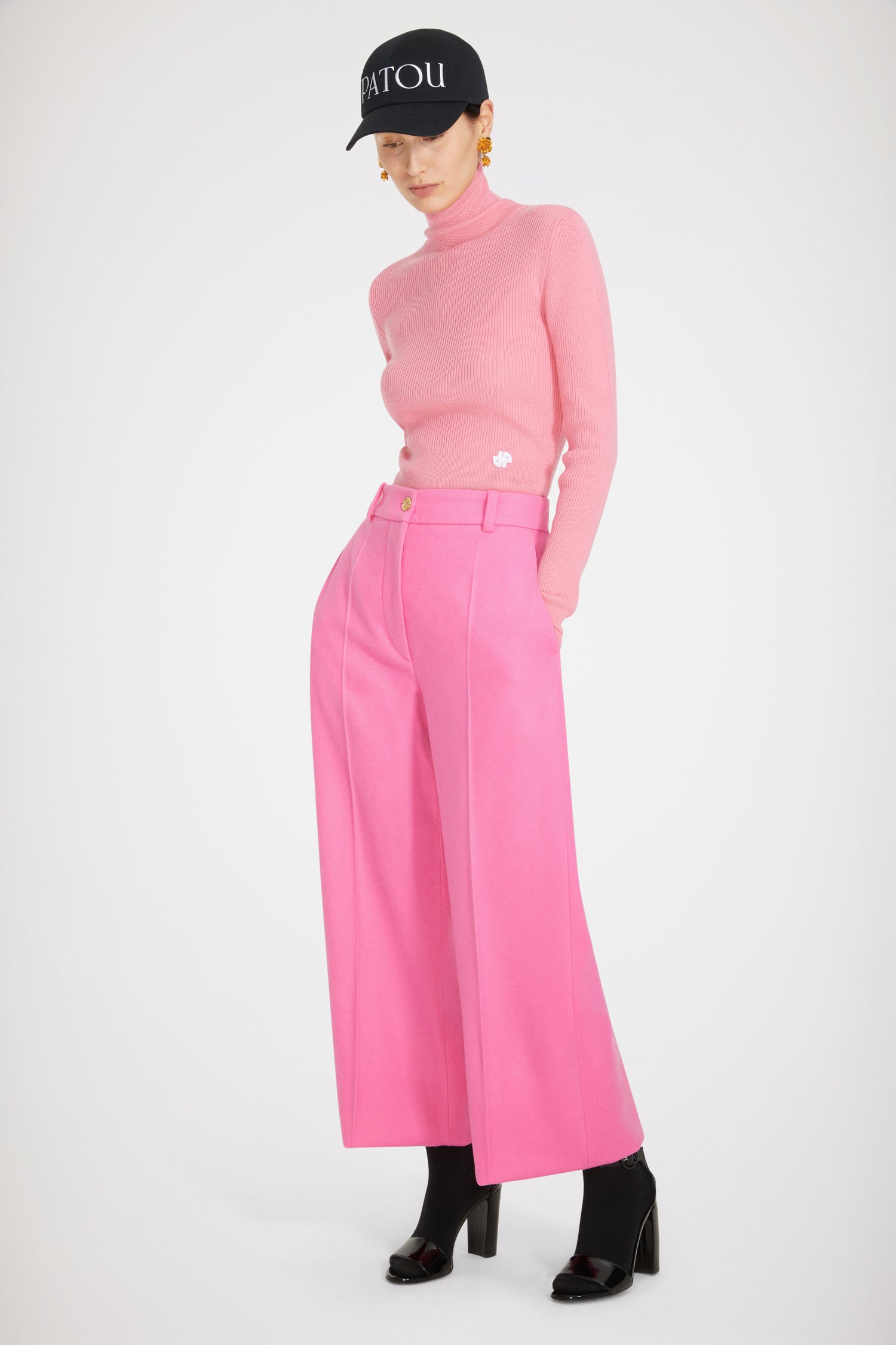 Patou KN058 pull fuchsia col montant maille laine