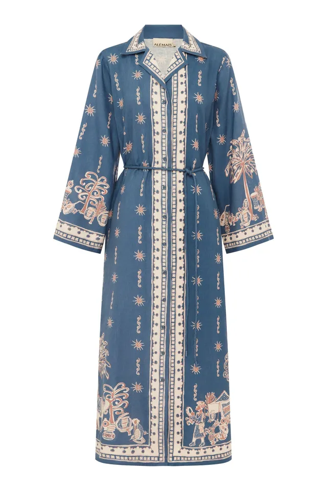 Alemaïs Acacia robe chemise midi lin ceinture