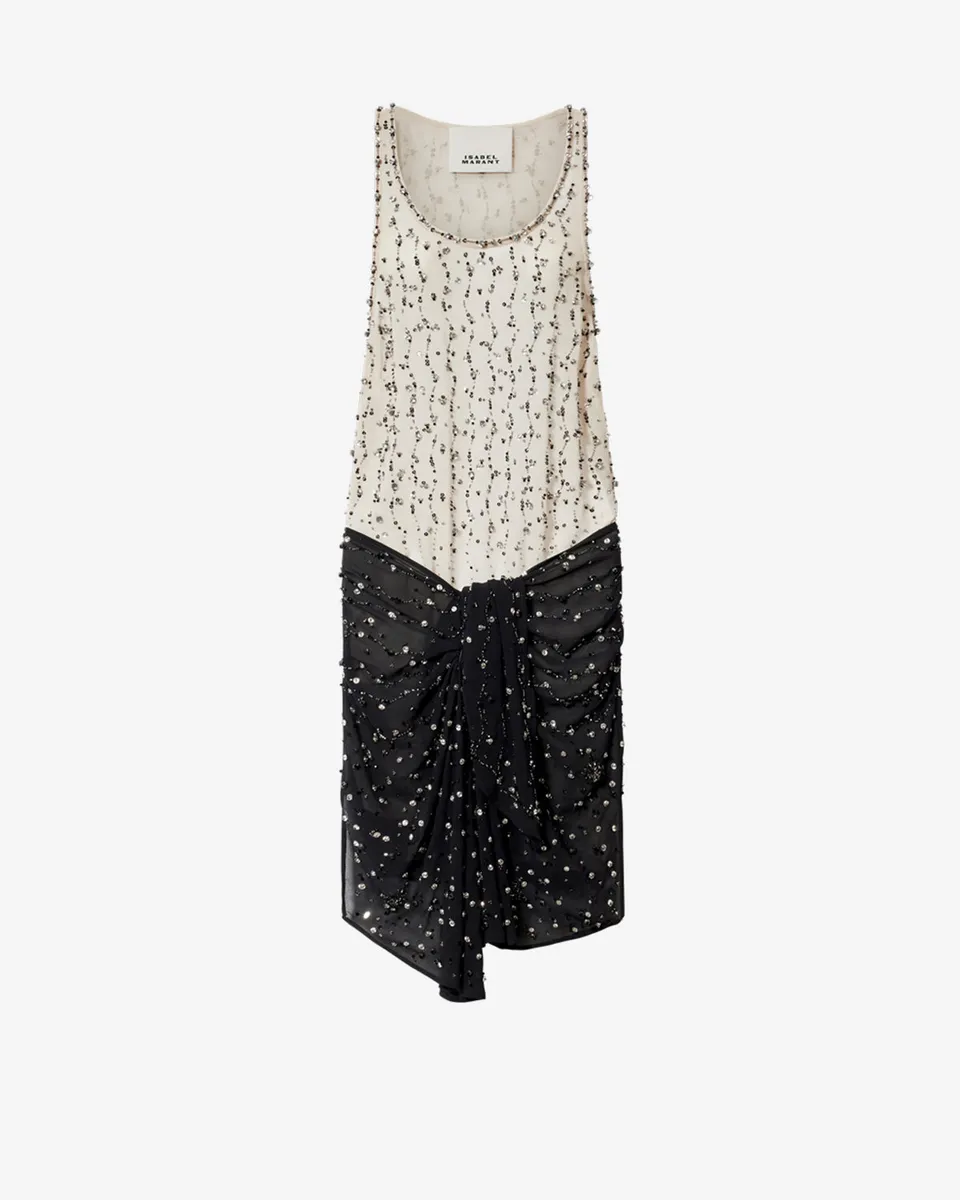Isabel Marant Milea robe courte soie noir et écru