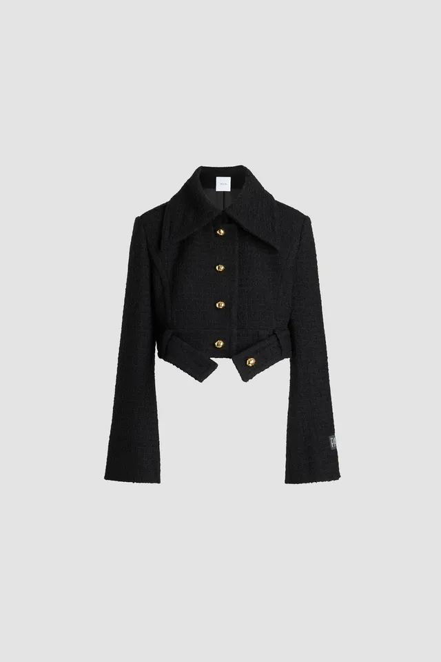 Patou H25JA063 veste cropped tweed laine Noir