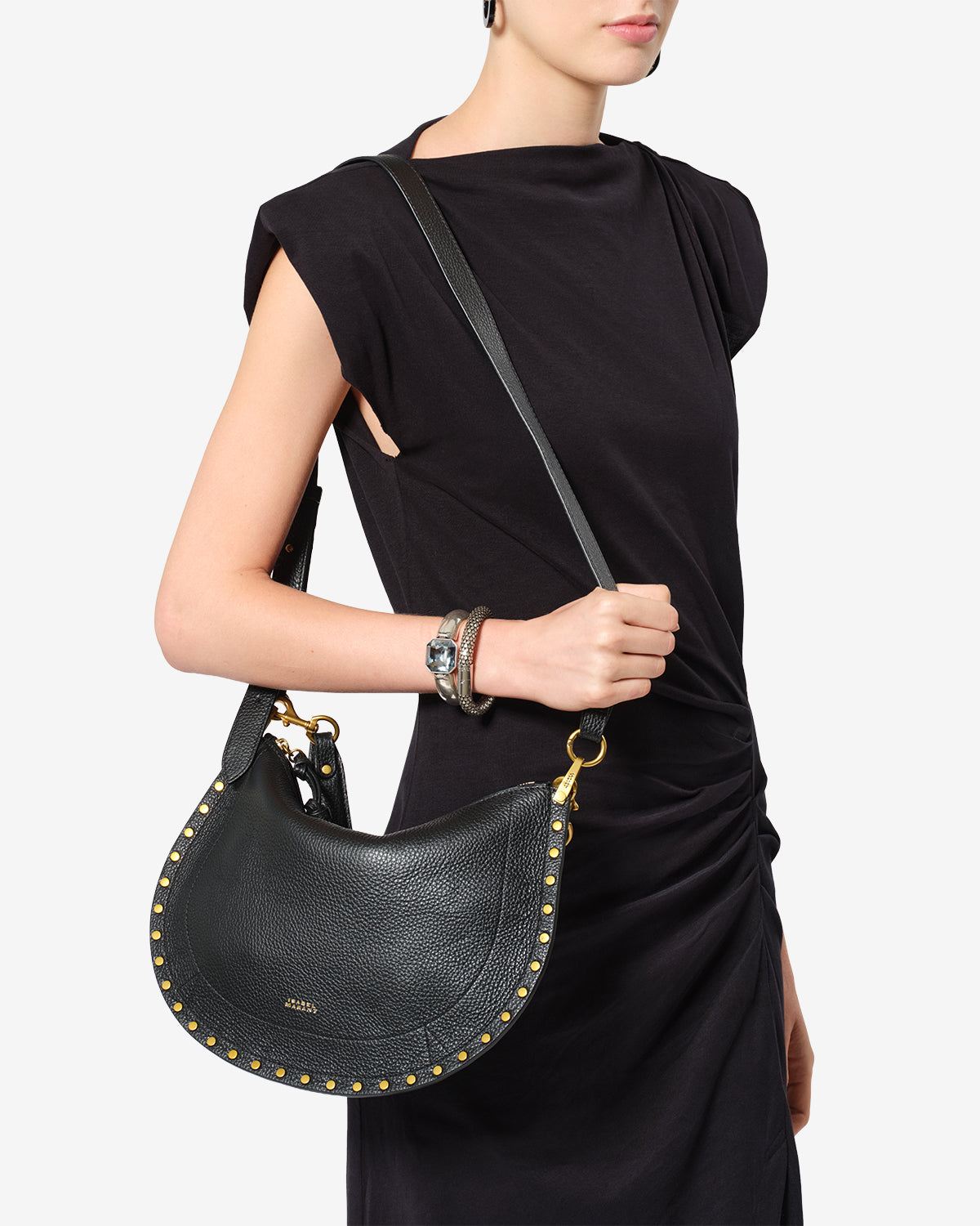 Isabel Marant Oskan Soft Zip sac cuir grainé noir