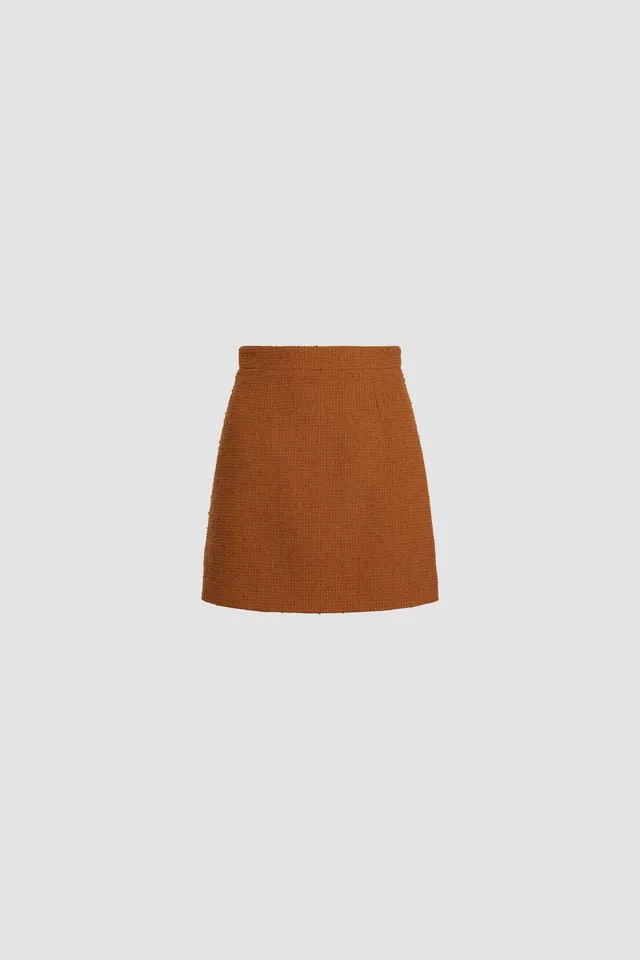 Patou SK072 mini jupe tweed marron laine durable