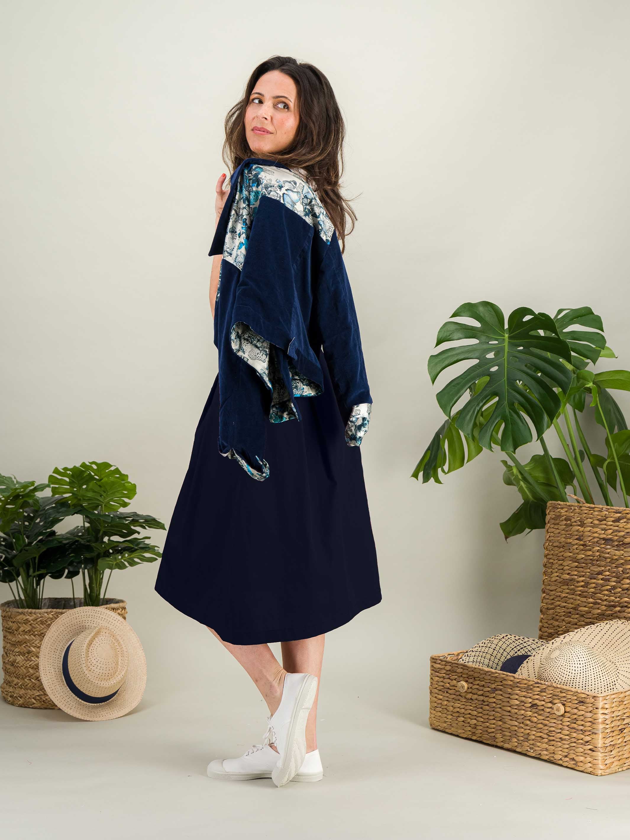 Anahide Saint André MORPHO veste velours papillons bleue