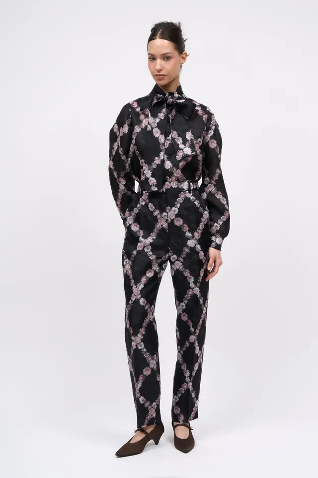 PAUL & JOE Tailoring Pantalon droit organza soie jacquard noir
