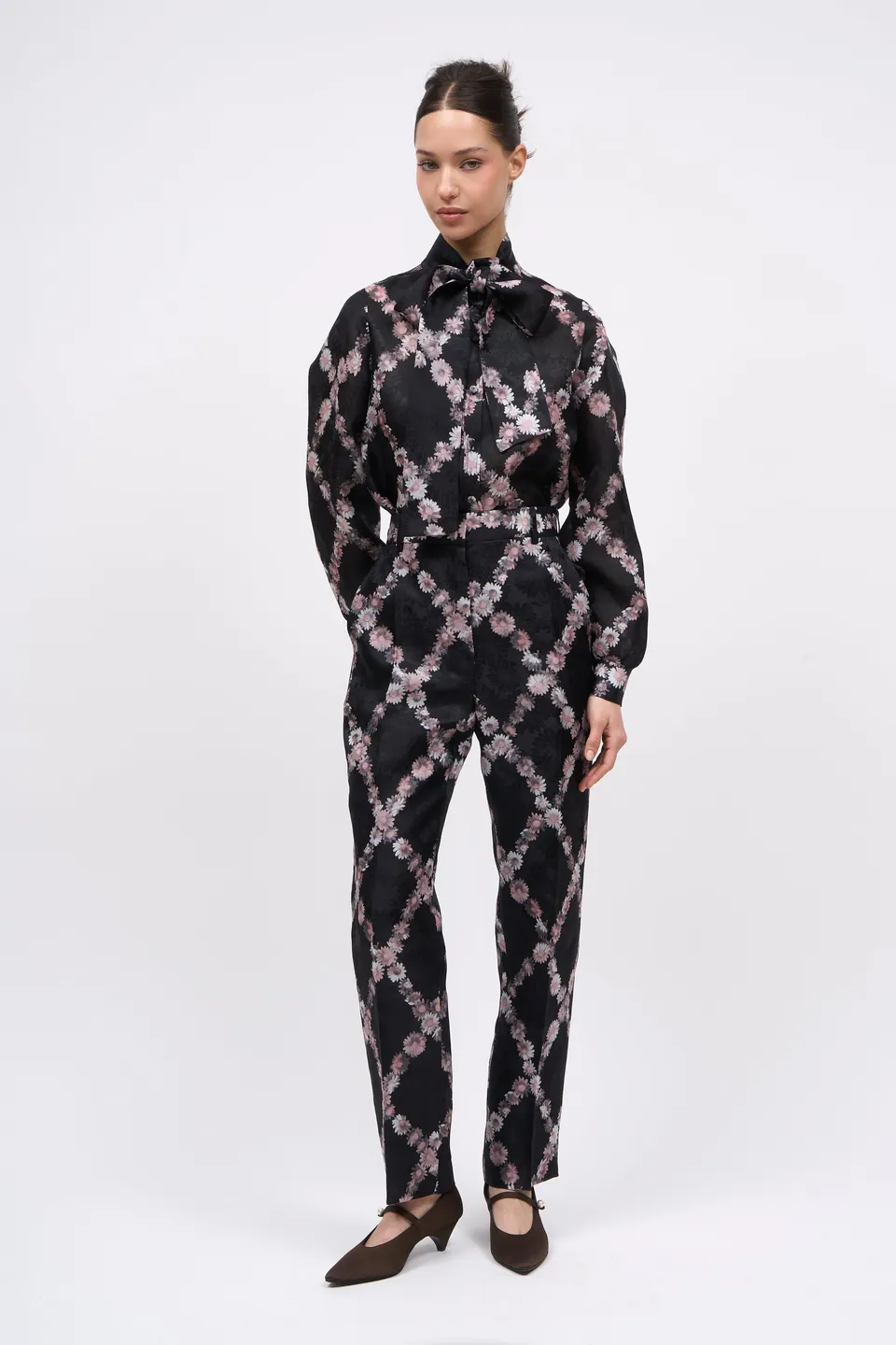 PAUL & JOE Tailoring Pantalon droit organza soie jacquard noir