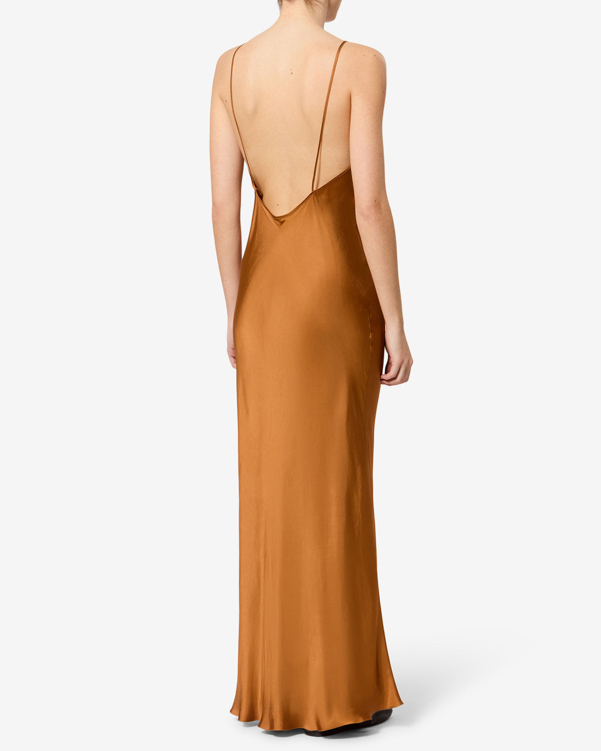 Isabel Marant Nevana robe satin caramel longue fente