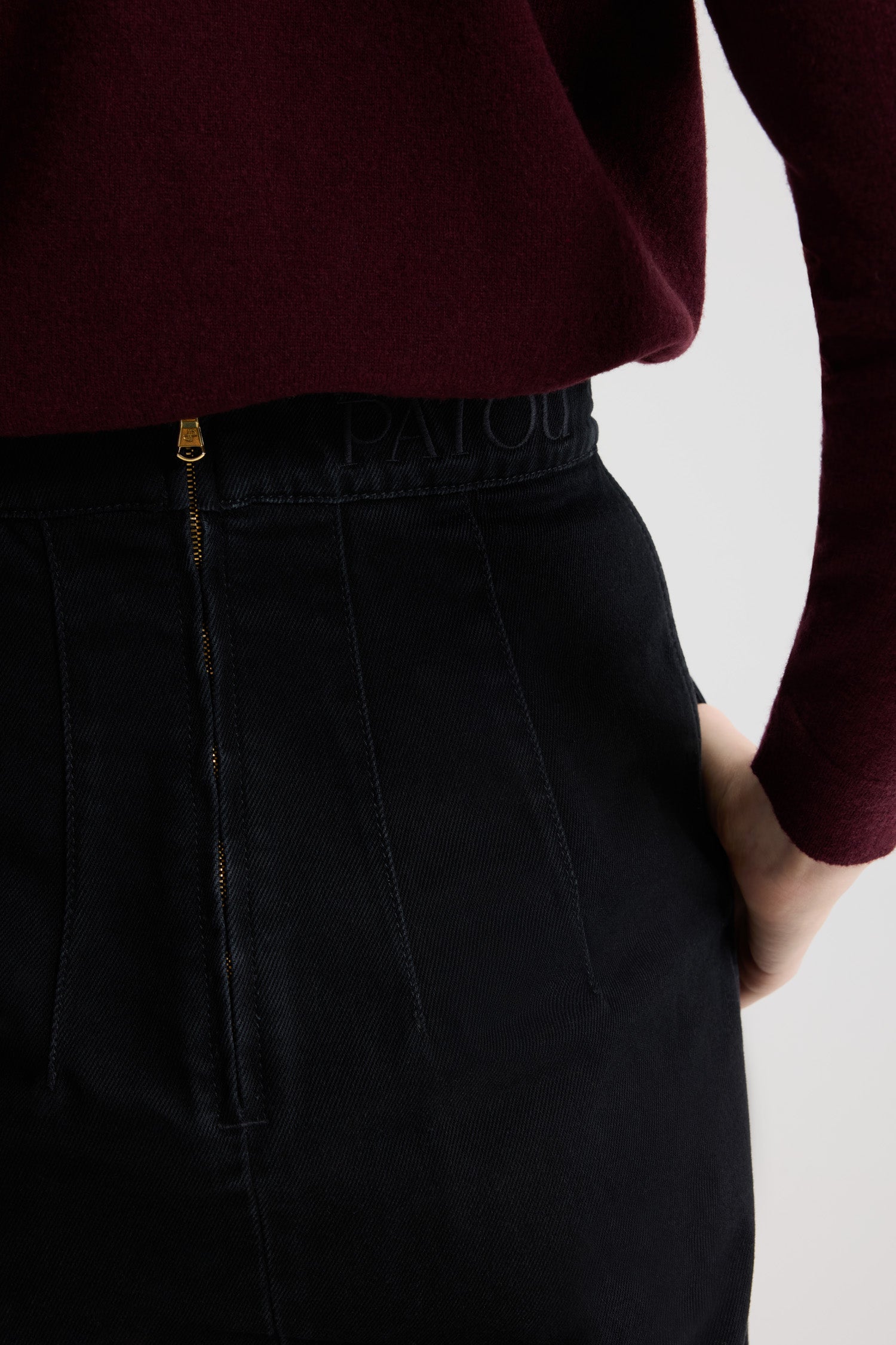 Patou SK050 jupe midi jean coton Khol Stone fendue