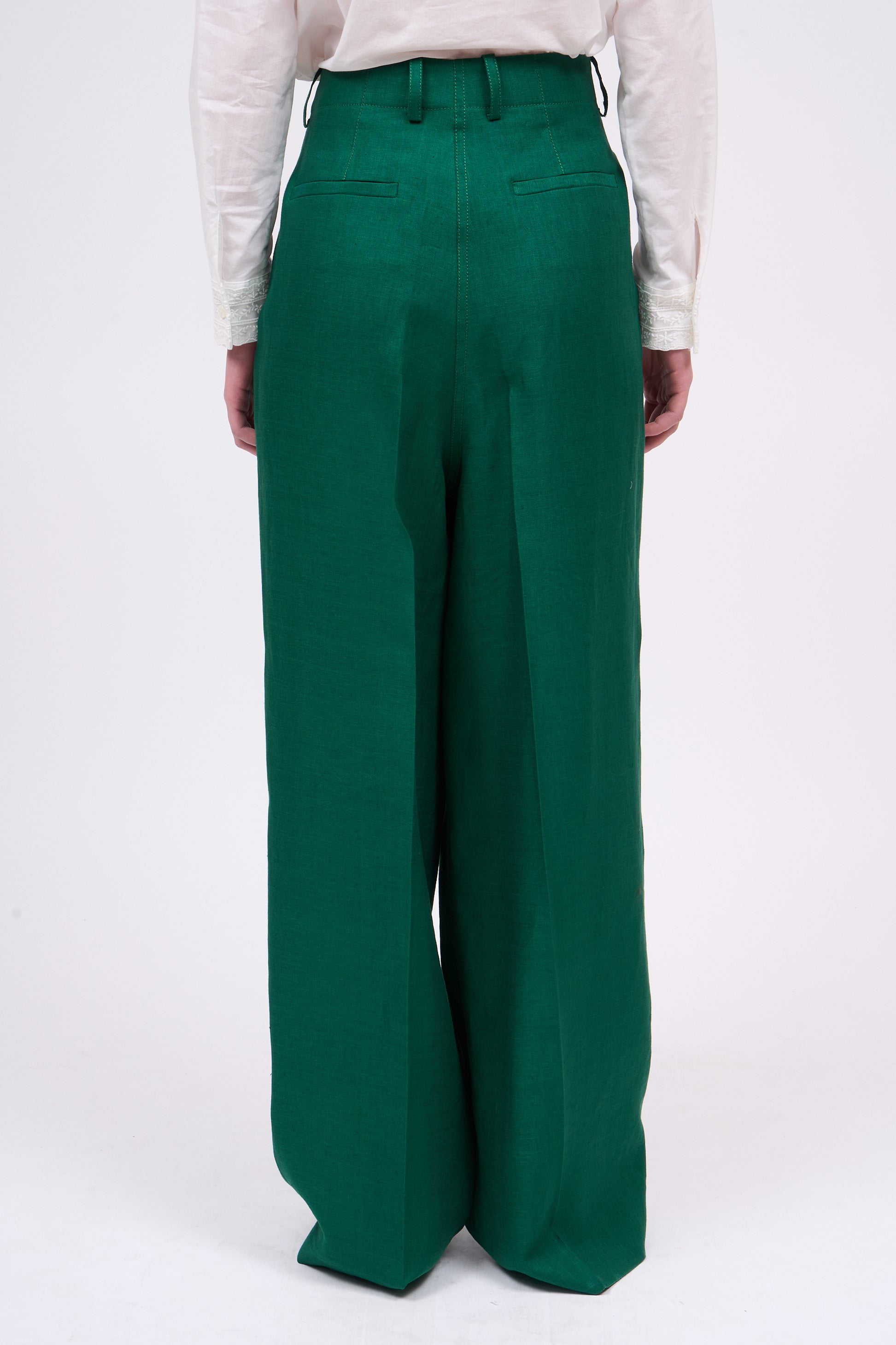 Paul & Joe Tailoring Mataram pantalon lin taille haute vert
