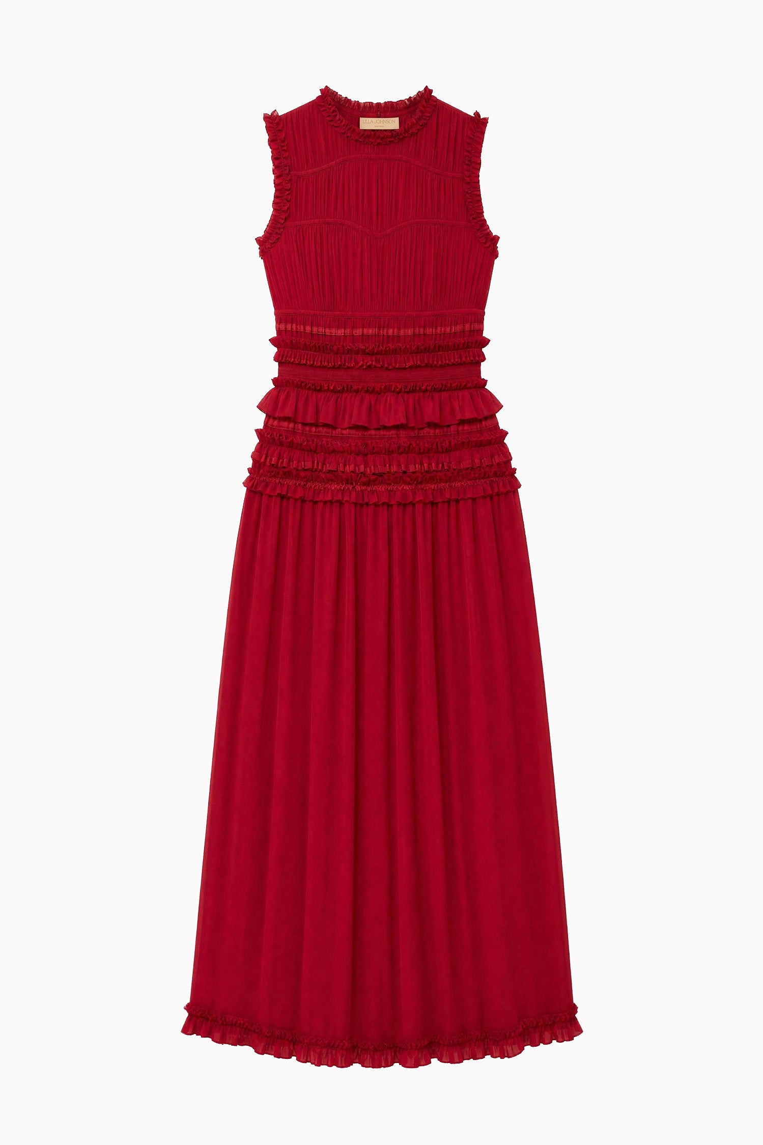 Ulla Johnson Etta FA260126 robe midi soie rouge Cerise