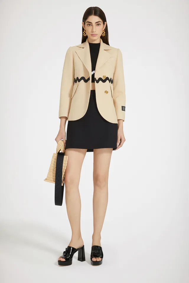 Patou P24JA0350177113B veste tailleur tweed coton beige