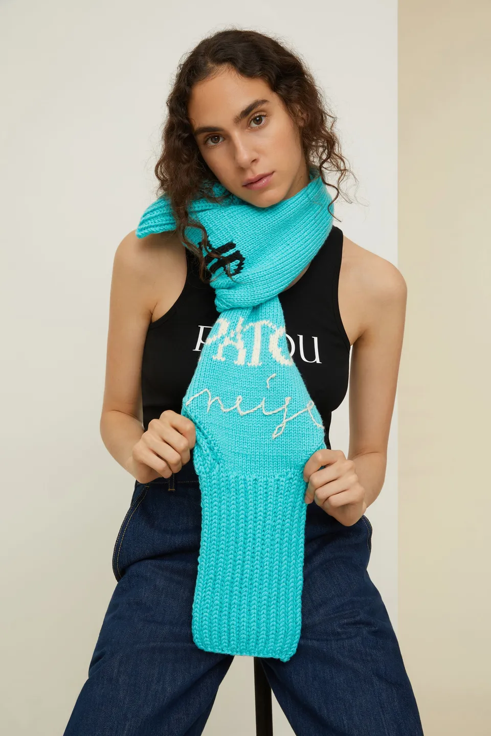 Patou Neige KN083 écharpe laine Bleu mérinos TU