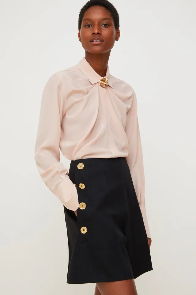 Patou blouse drapée soie Golden Beige 38 manches longues