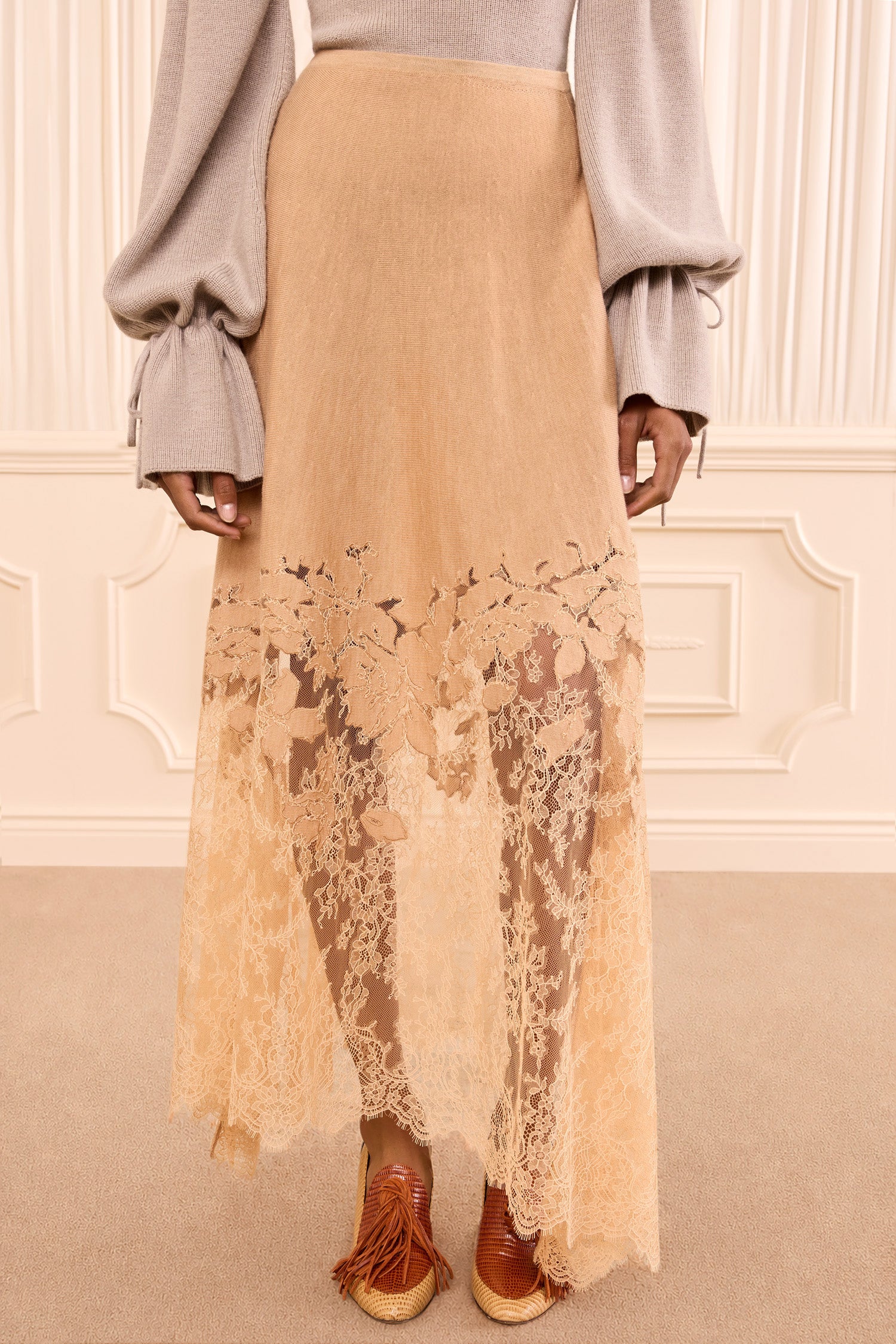 Ulla Johnson Josina jupe midi almond rose laine