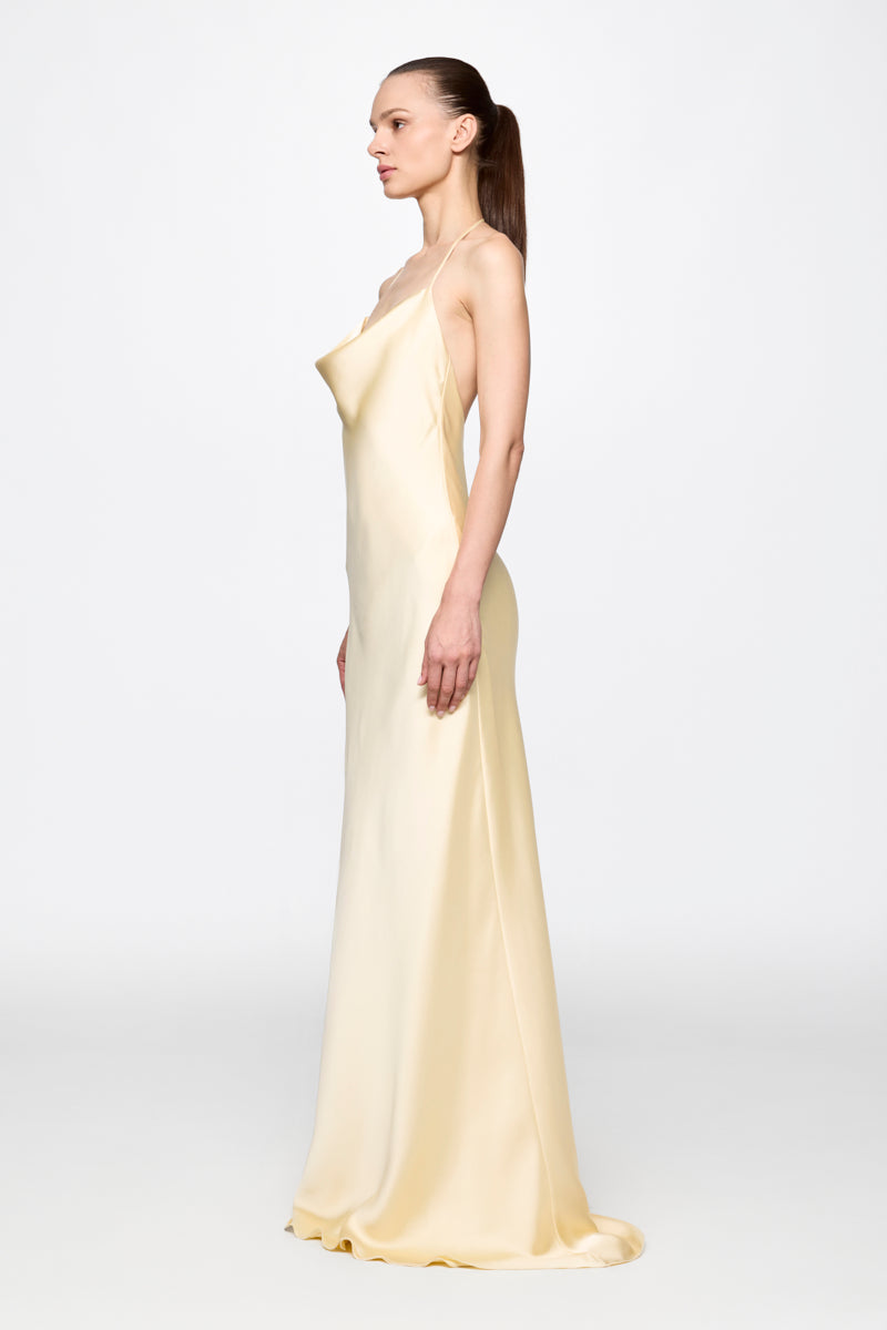 ATU Body Couture Slip Dress robe satin jaune vanille S/M