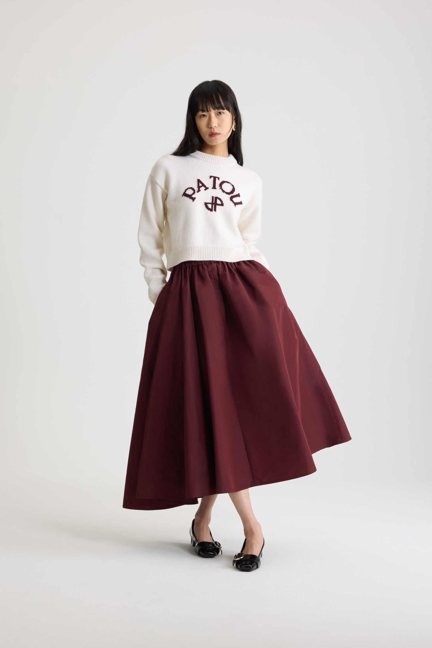 Patou KN278 pull laine cachemire blanc logo JP