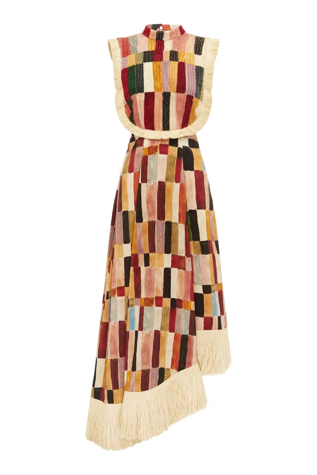 Alemais Marjorelle robe midi perlée lin soie