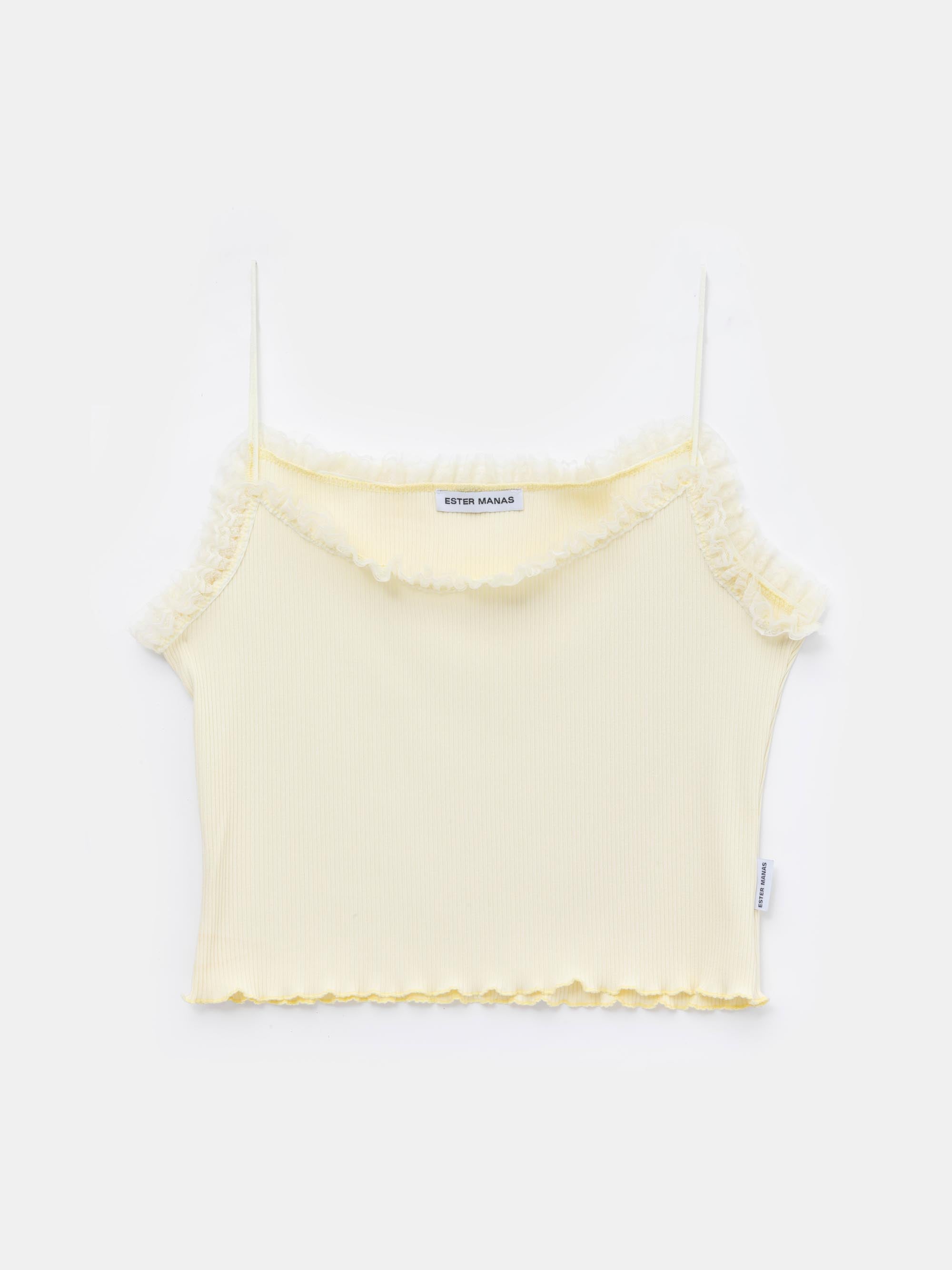 Ester Manas Mimosa caraco jaune dentelle crop top