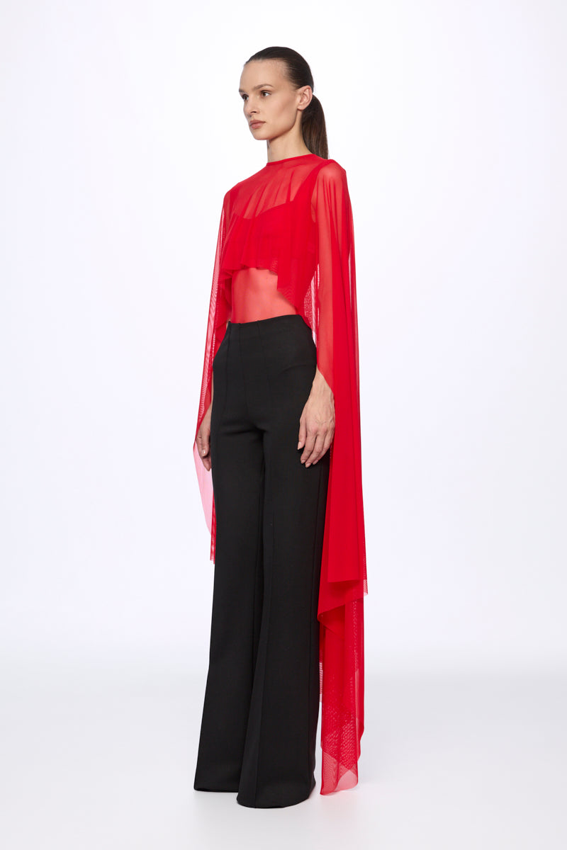ATU Body Couture Tops cape mesh rouge taille U bouton dos