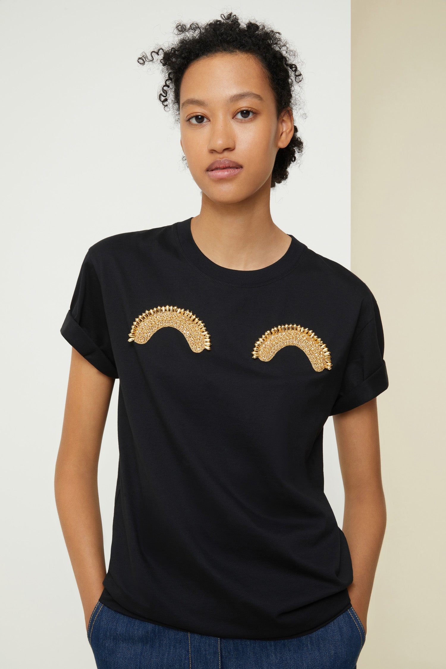 Patou JE009 t-shirt coton bio noir à perles