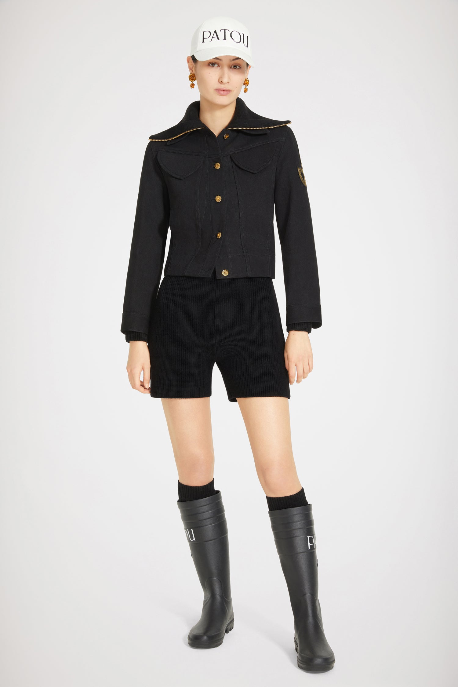 Patou playsuit combishort maille laine Merinos noire zip