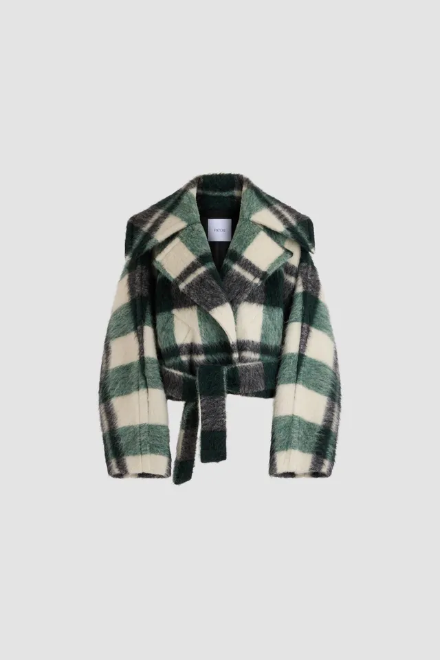 Patou H26CO04102715099 manteau laine tartan vert court