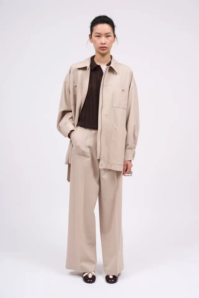 Paul & Joe Tailoring Pantalon CHOISY large laine soie beige 36