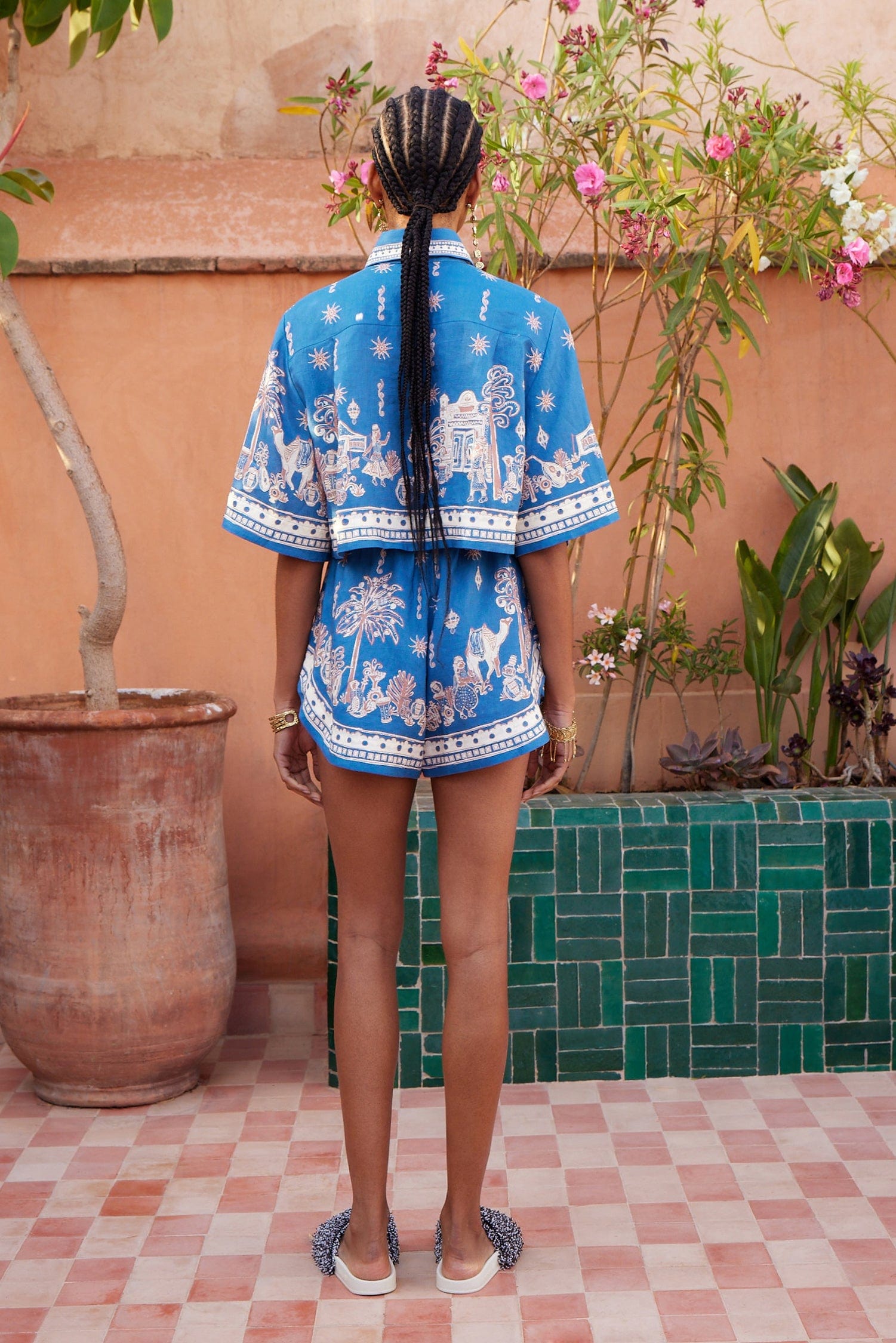 Alemäis Acacia Short short lin cordon taille élastiquée imprimé