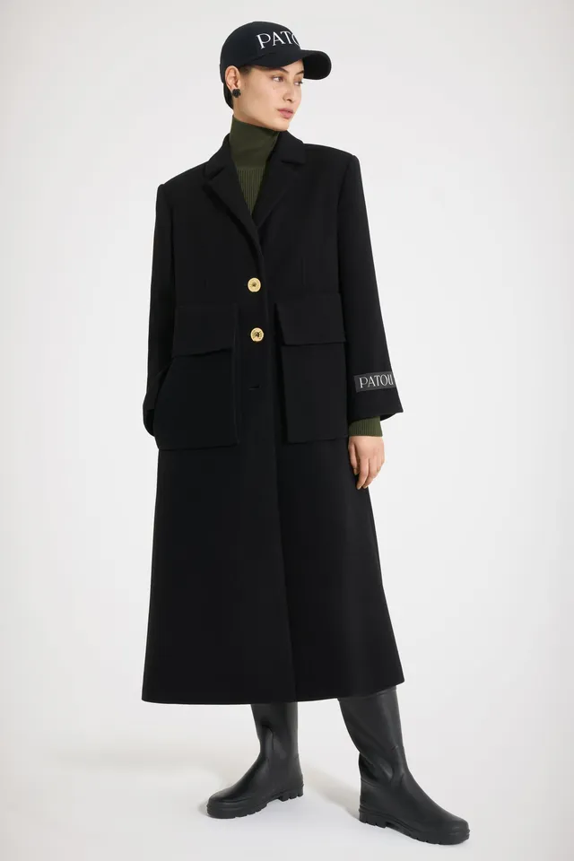 Patou H22CO0150003999B manteau laine noir poches maxi