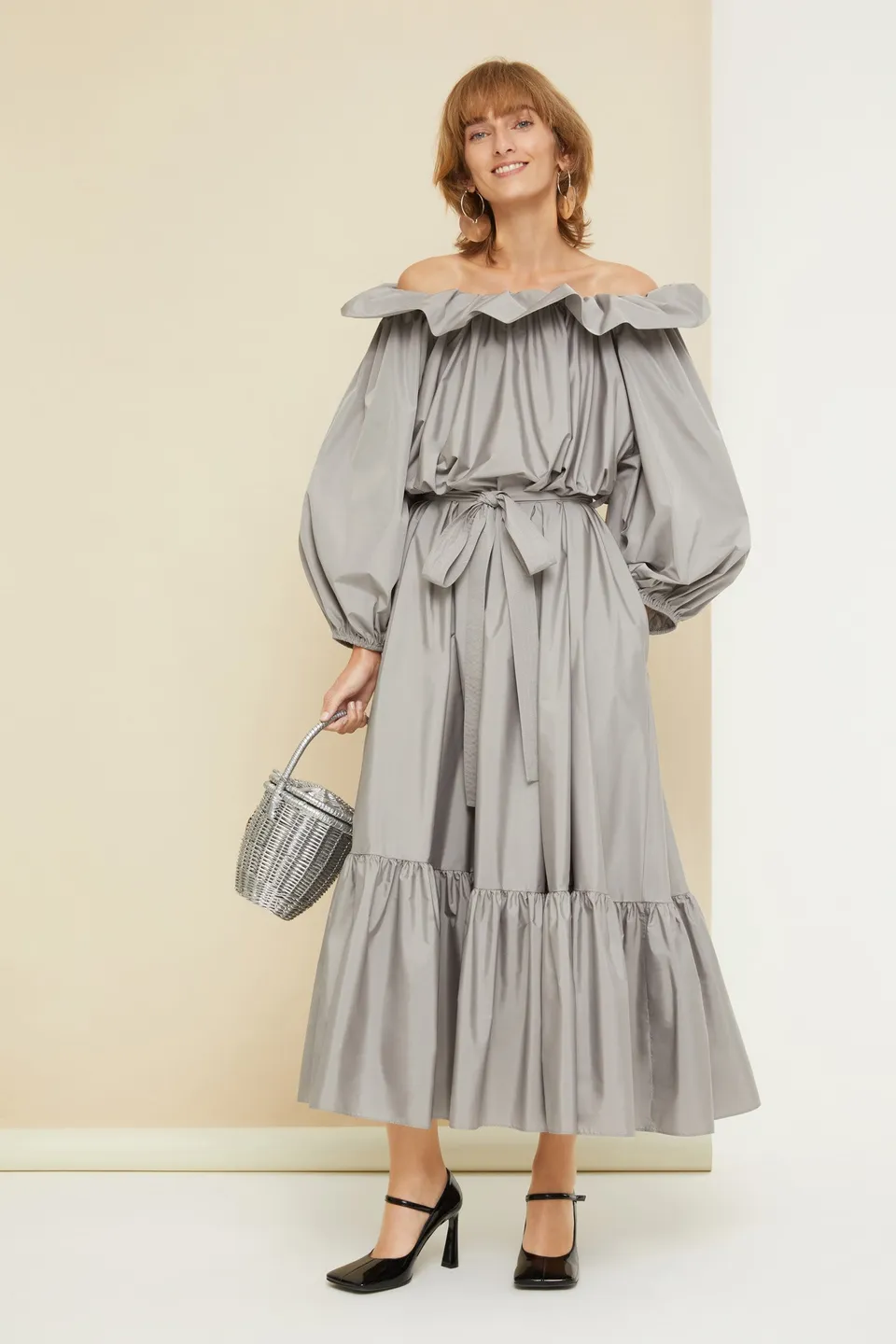 Patou DR059 robe maxi grise faille éco ceinture amovible