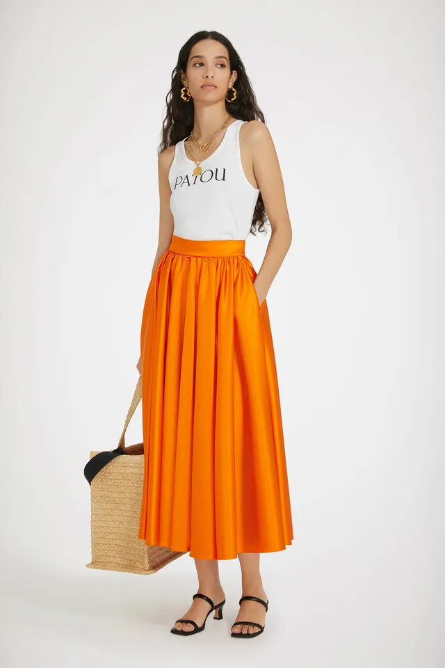 Patou jupe midi satin orange Bright Orange