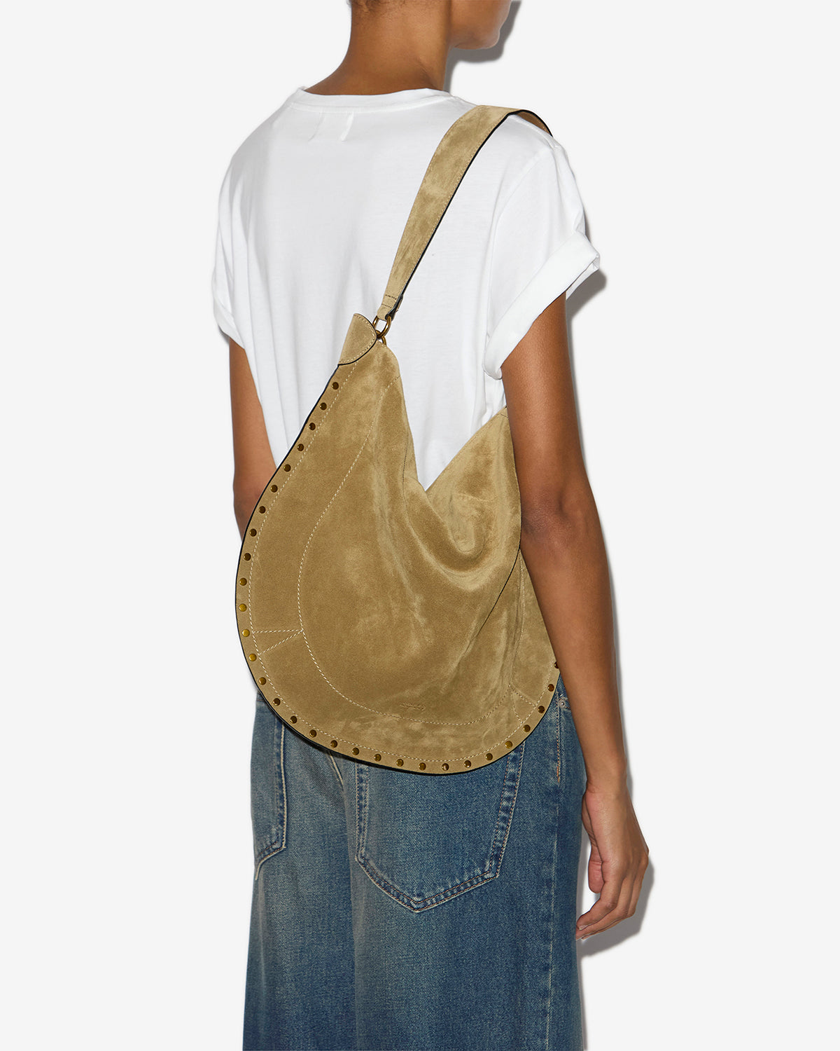 Isabel Marant Oskan Hobo Soft sac cuir velours taupe