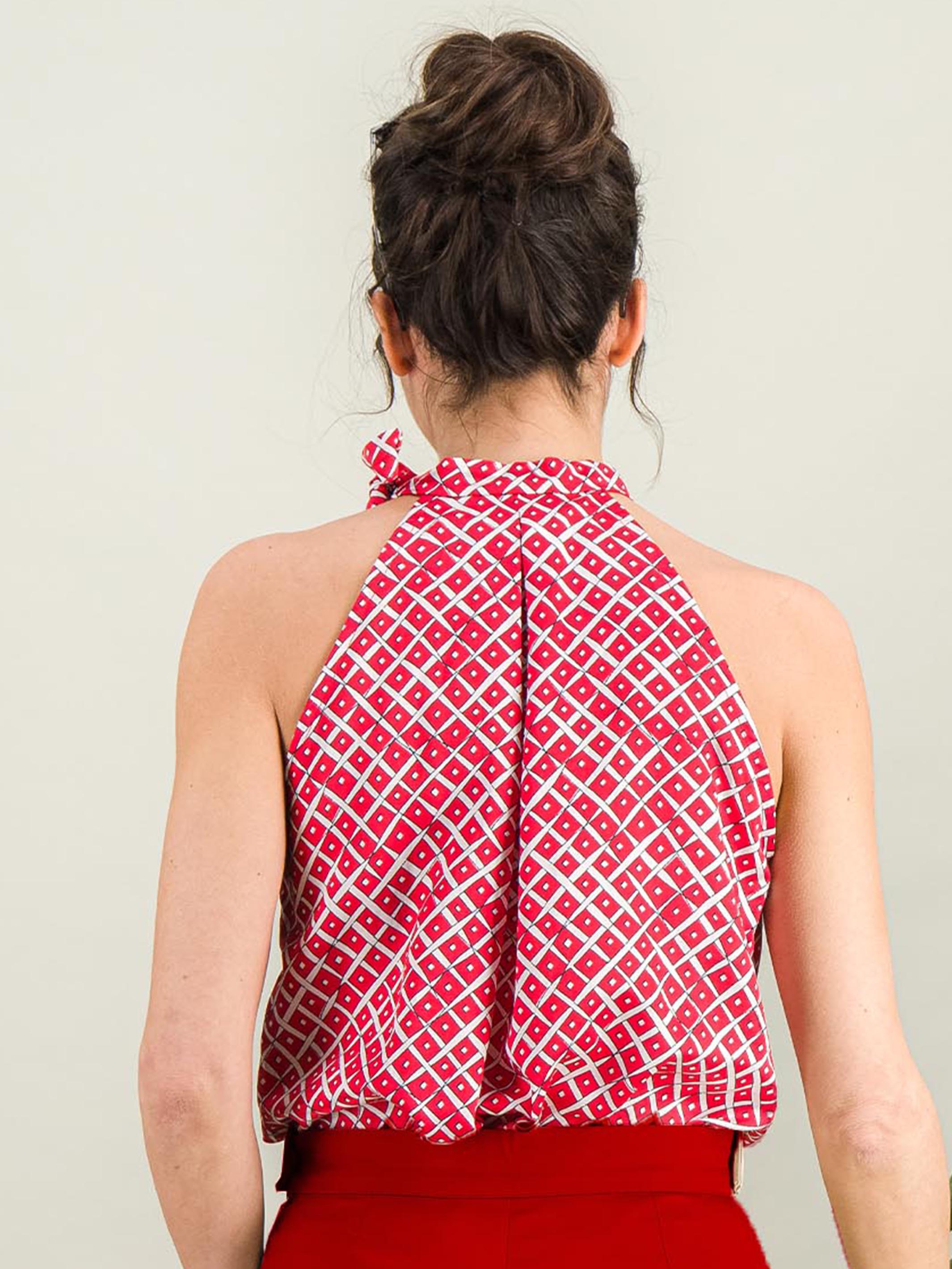 Anahide Saint André Saule top soie coton rouge blanc