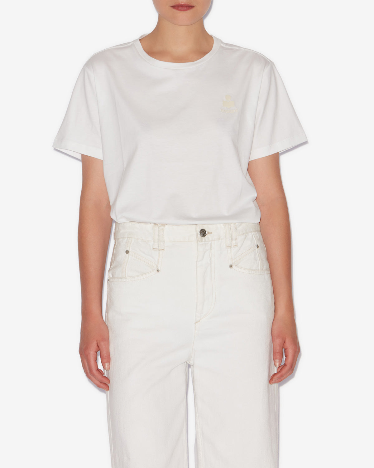 Isabel Marant Aby T-shirt Blanc Coton Bio Logo Brode