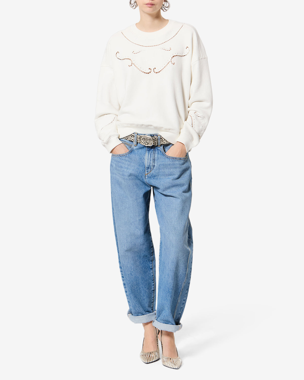 Isabel Marant Vella sweat coton écru brodé coupe ample