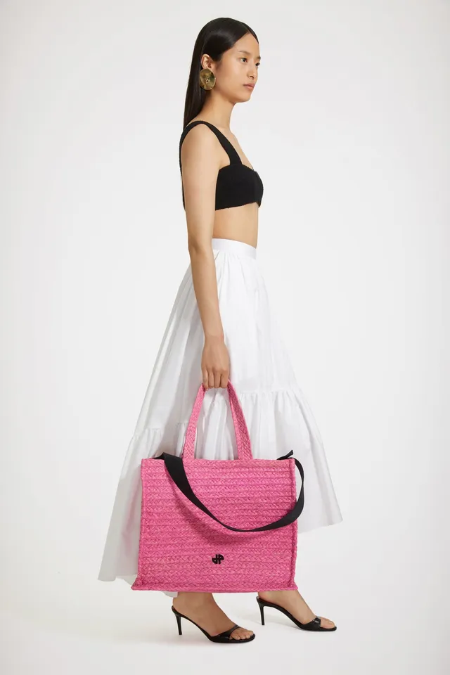 Patou AC024 tote raphia rose begonia JP TU paille