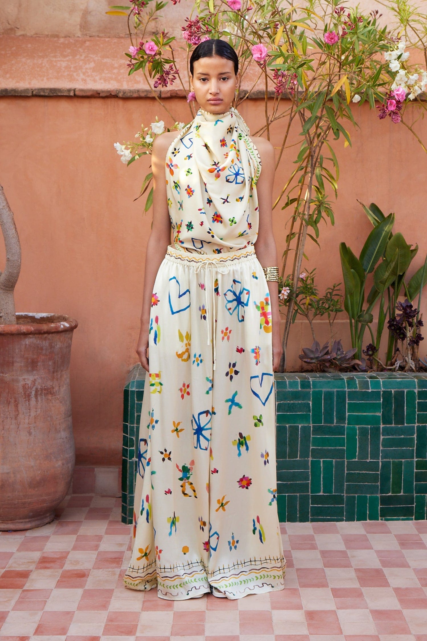 Alemäis Sidi Silk Palazzo pantalon soie imprimé Marrakech