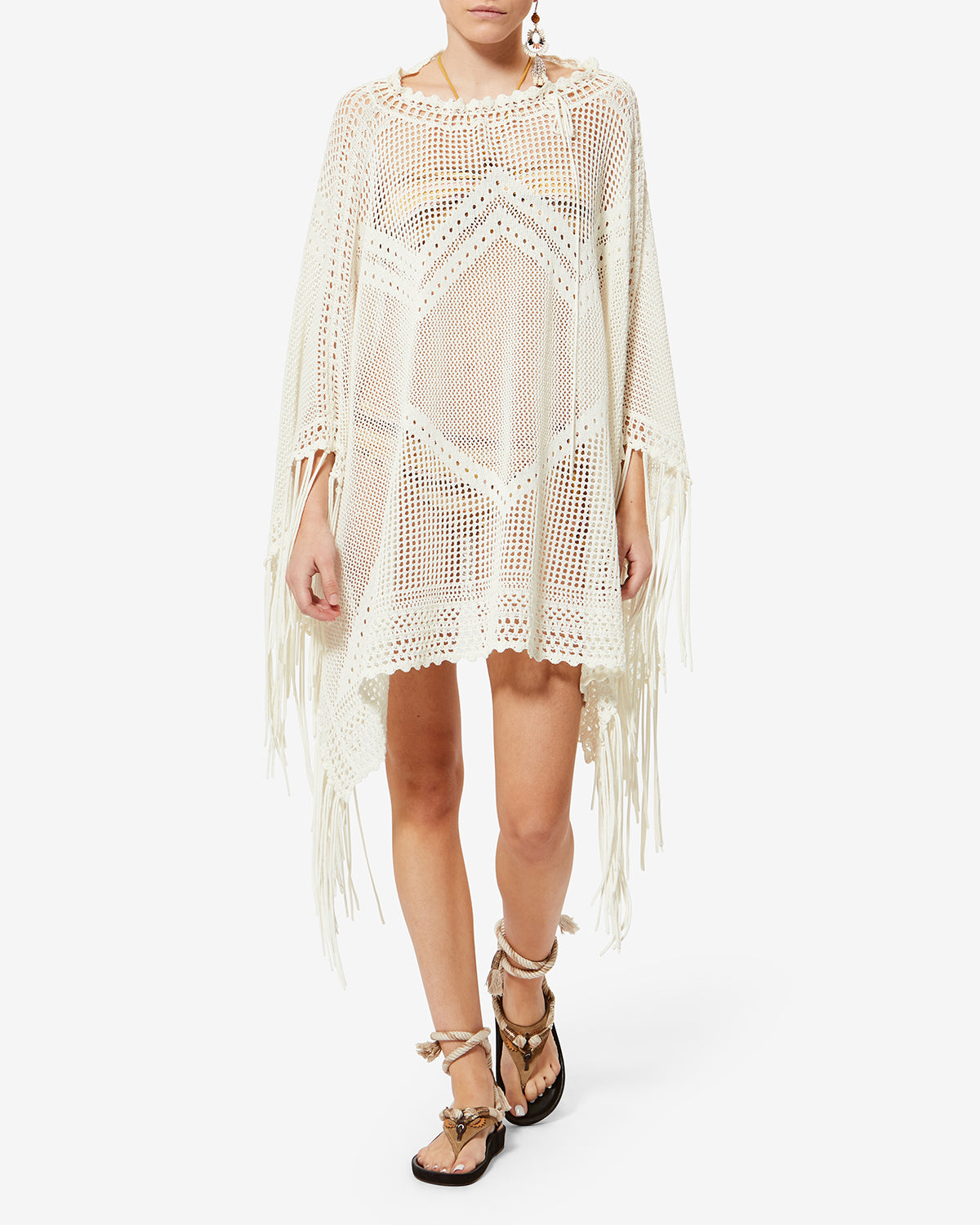 Isabel Marant Metilia cape écru crochet midi