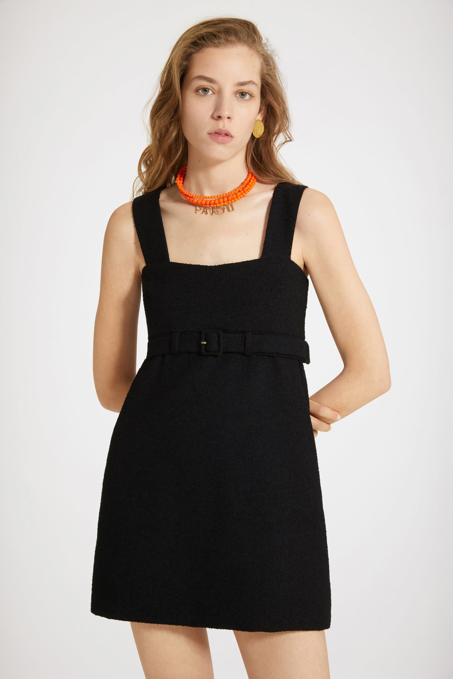 Patou DR105 robe tweed coton noire ceinture 34