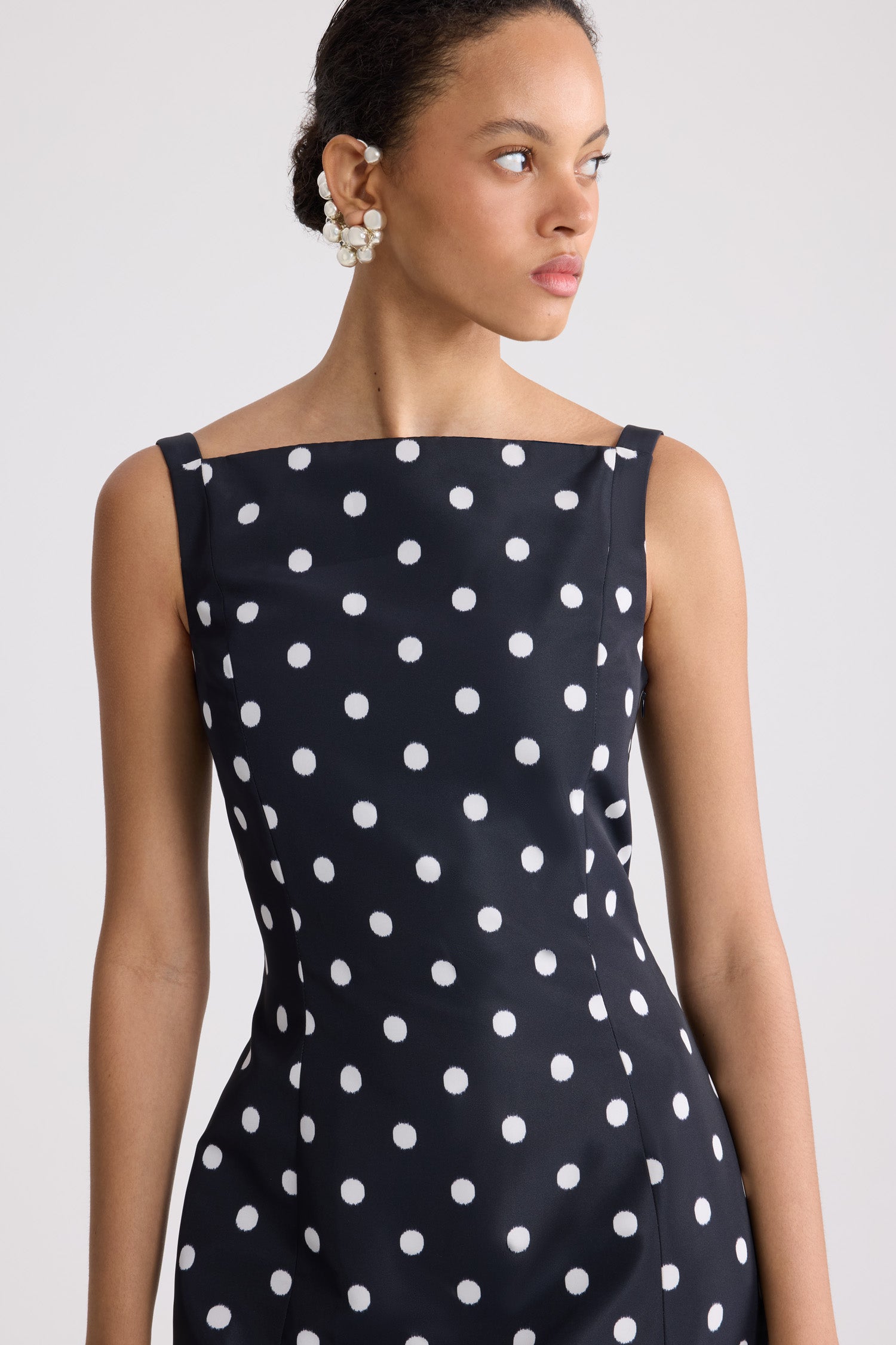 Patou DR249 robe midi fourreau Meteorite Blue à pois