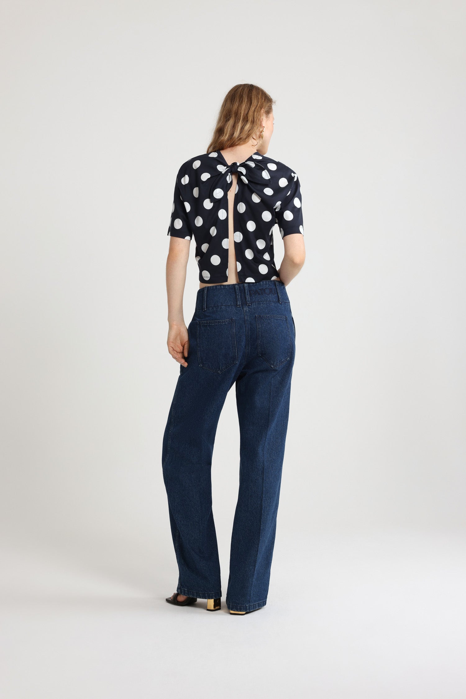 Patou P25JE137 t-shirt coton bio bleu marine pois crop