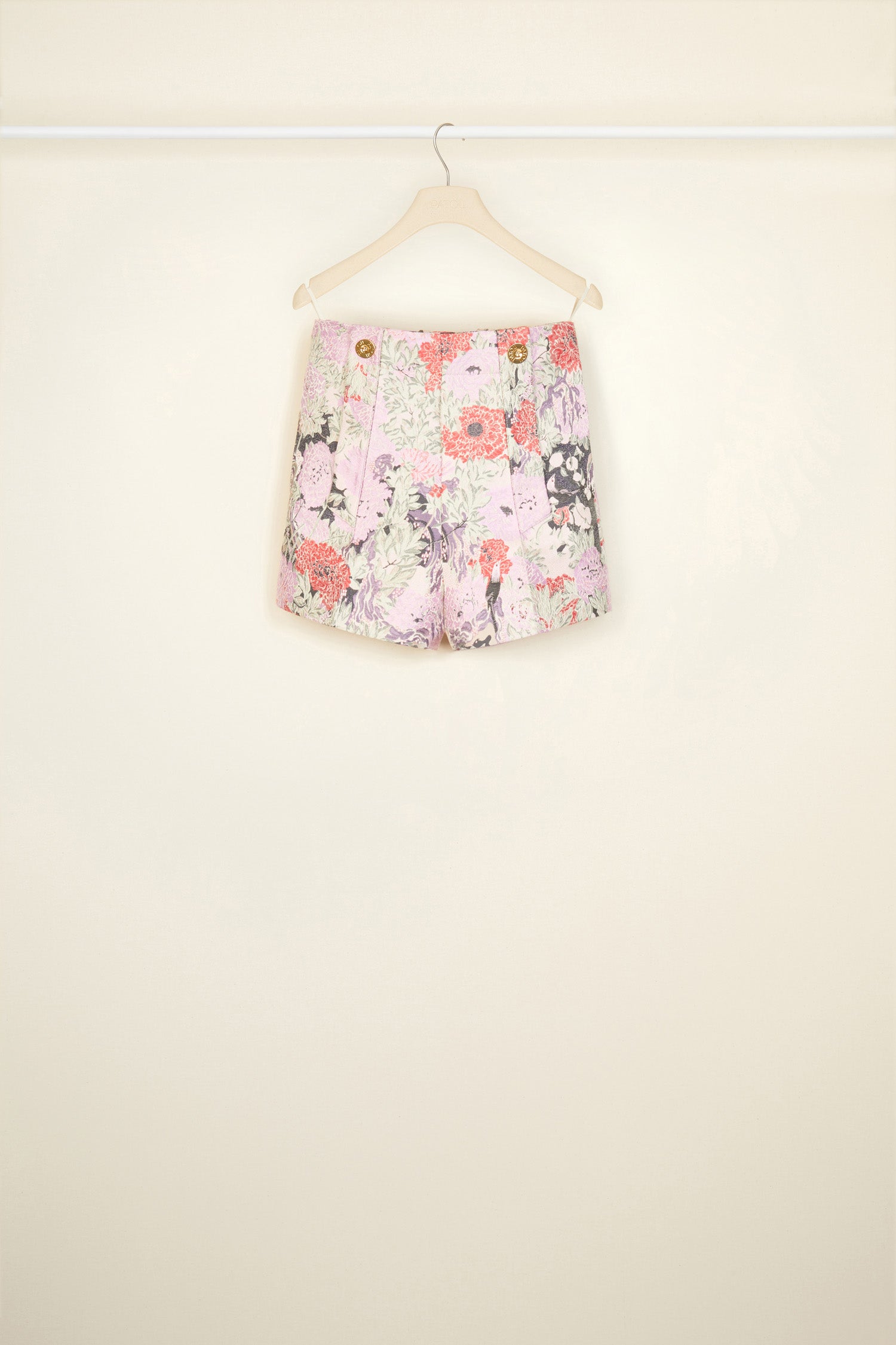 Patou TR010 short jacquard coton Birds and Peonies taille haute