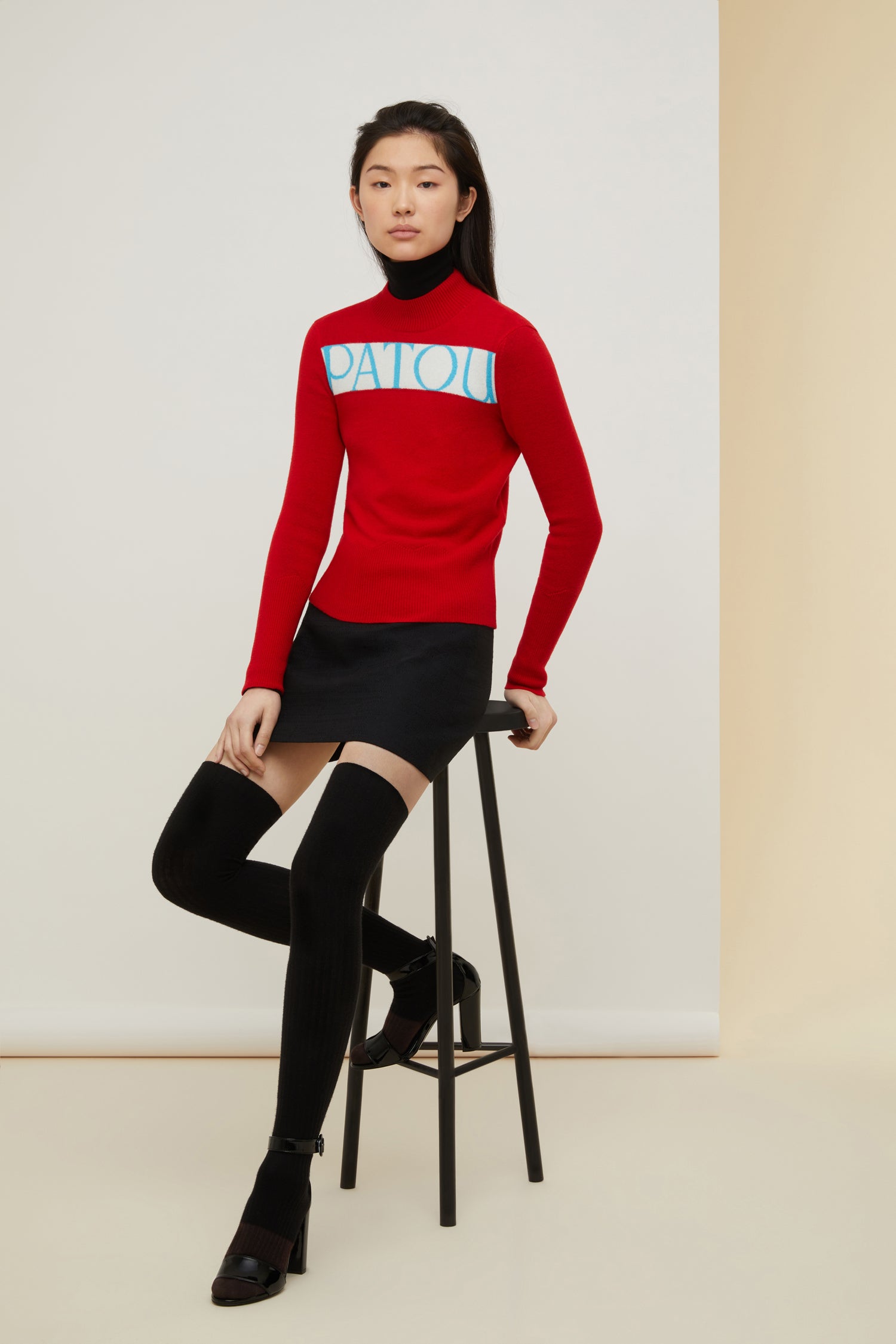 Patou KN053 pull logo cachemire laine rouge poppy M
