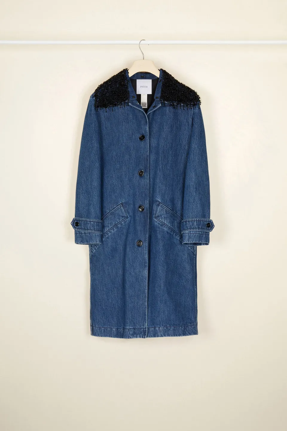 Patou CO004 manteau denim Indigo Blue Pearls perles