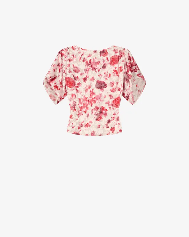 Isabel Marant Hervane HT0962FA top écru-rose soie fleuri